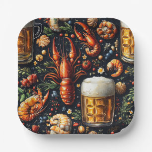 A pattern for beer and seafood lovers. paper plate