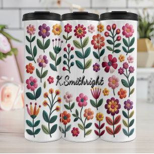 A Pattern of Colourful Flowers Thermal Tumbler