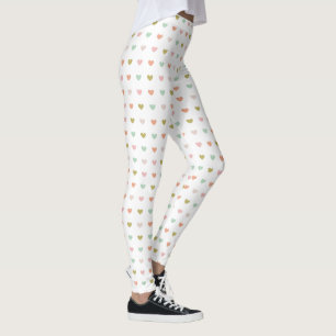 A Pattern of Pastel Coloured Hearts Design White Leggings