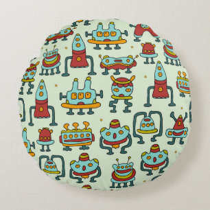 A pattern of robots - aliens. illustration.  round cushion