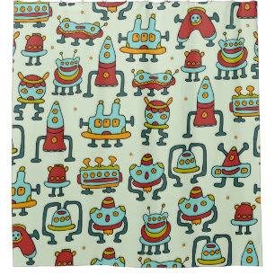 A pattern of robots - aliens. illustration. shower curtain