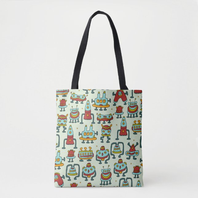 A pattern of robots - aliens. illustration.  tote bag (Front)