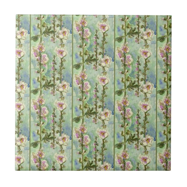 A Pattern of Watercolor Mallow Flowers Tile (Front)