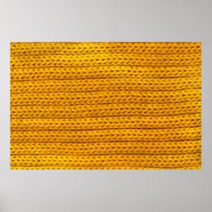 A pattern of yellow knitted fabric of yarn. poster