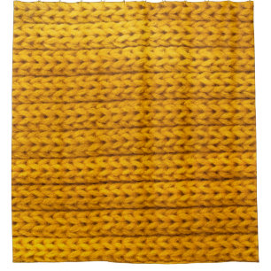 A pattern of yellow knitted fabric of yarn. shower curtain