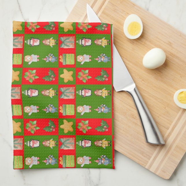 A pattern with Christmas drawings Tea Towel (Quarter Fold)