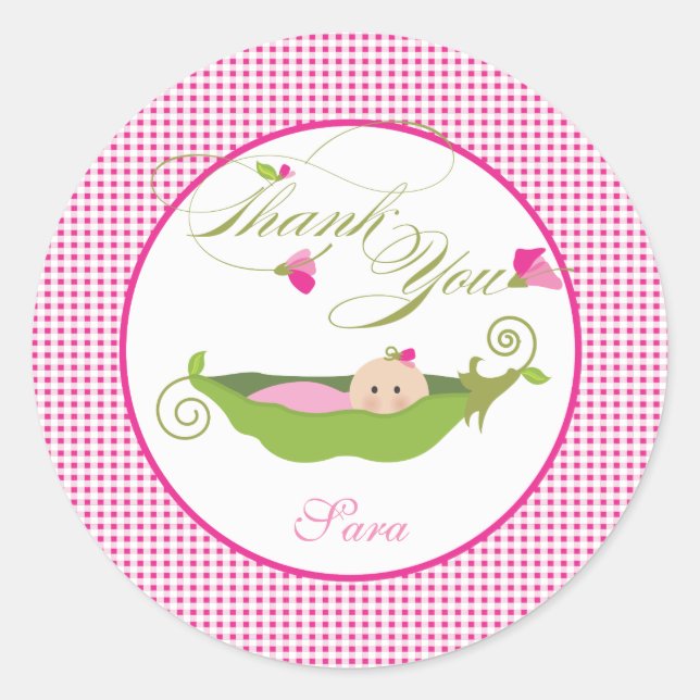A  Pea in a Pod Baby Shower Favour Sticker (Front)