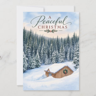 A Peaceful Christmas Snowy Woodland Mountain Cabin Holiday Card