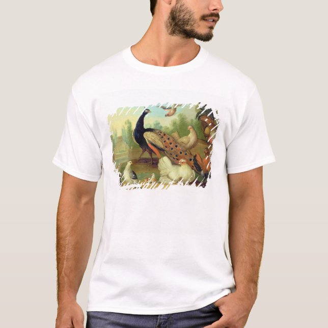 A Peacock, Doves, Chickens and a Jay in a Park T-Shirt (Front)