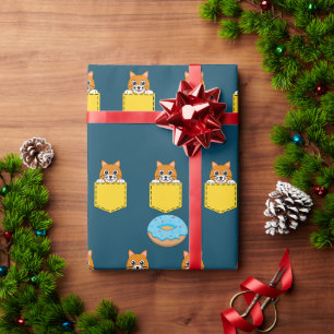 A Peeking Cat and a Blue Donut Wrapping Paper