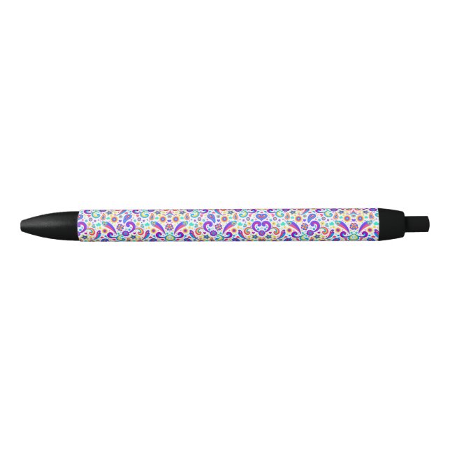 A pen with a vibrant floral pattern on its barrel  (Front)