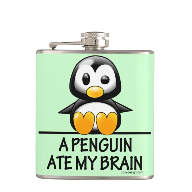 A Penguin Ate My Brain Hip Flask (Front)