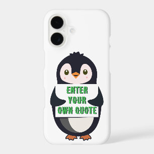 A penguin holding a sign with customisable text th
