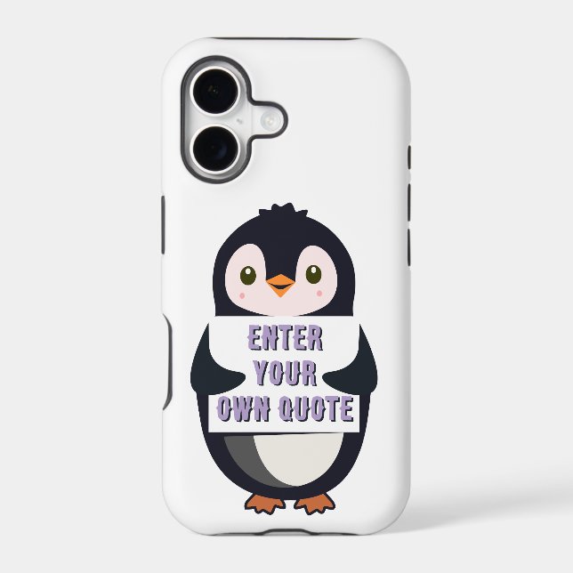 A penguin holding a sign with customizable text th (Back)