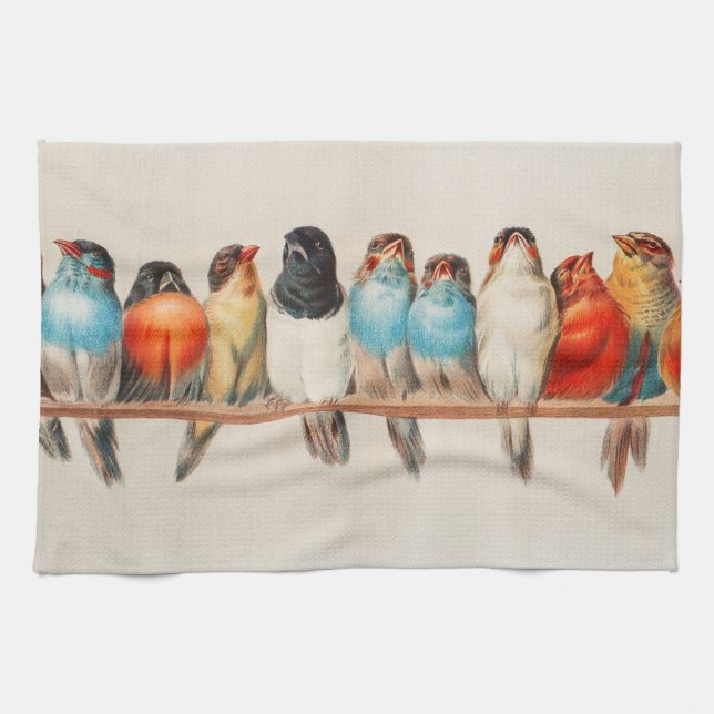 A Perch of Birds, 1880 by Hector Giacomelli Tea Towel (Horizontal)