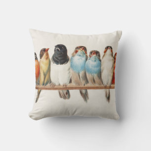A Perch of Birds Vintage Finch Illustration, 1880 Cushion