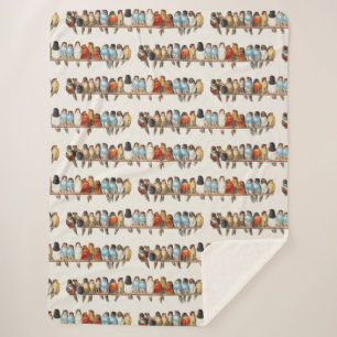 A Perch of Birds Vintage Finch Illustration, 1880 Sherpa Blanket
