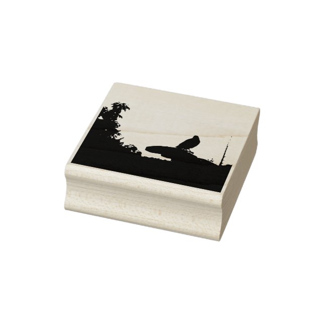 A perched bird with tree leaves rubber stamp (Stamp)
