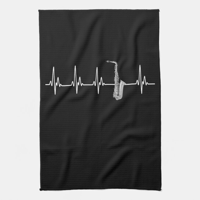 A perfect gift for any saxophone player, a EKG hea Tea Towel (Vertical)
