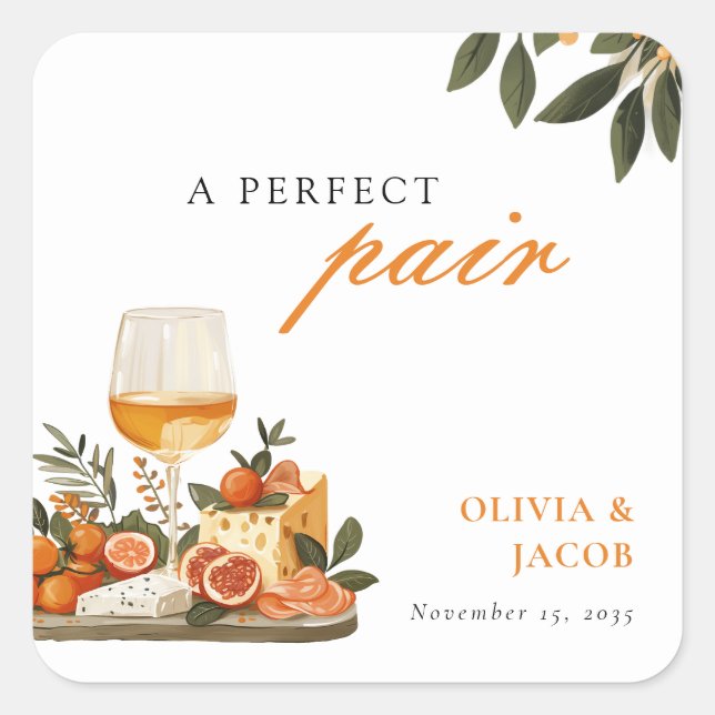 A Perfect Pair Wine & Cheese Engagement Party Square Sticker (Front)