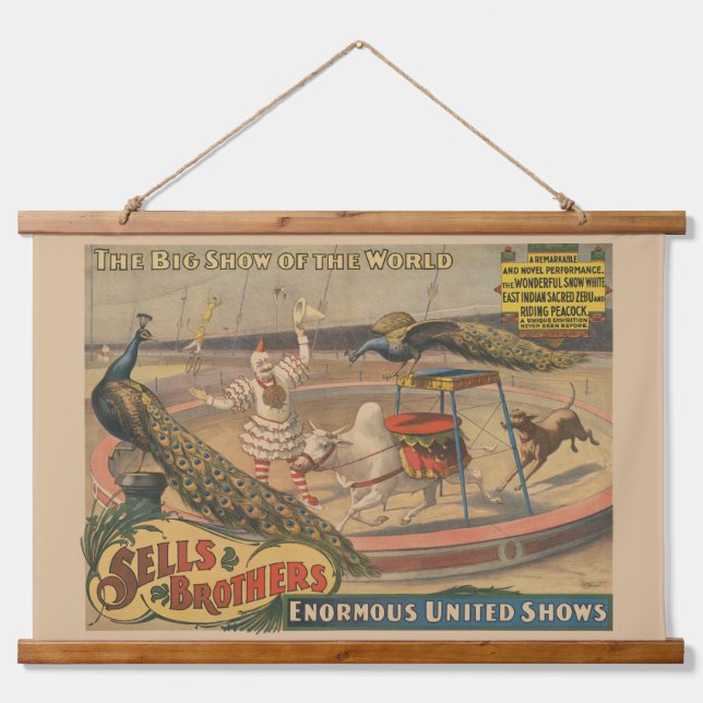 A Performing Zebu And Peacock With Clown Trainer Hanging Tapestry (Front)