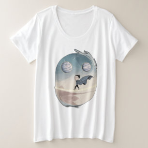A person walking on a tightrope between planets plus size T-Shirt