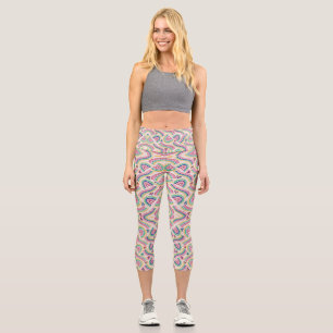 A person wearing colourful, patterned leggings 