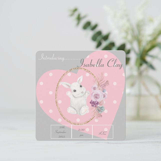 A PERSONALIZED BIRTH ANNOUNCEMENT FLAT CARD (Standing Front)