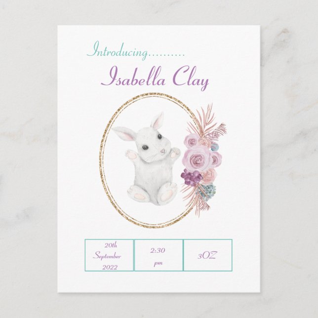 A PERSONALIZED BIRTH ANNOUNCEMENT POSTCARD (Front)