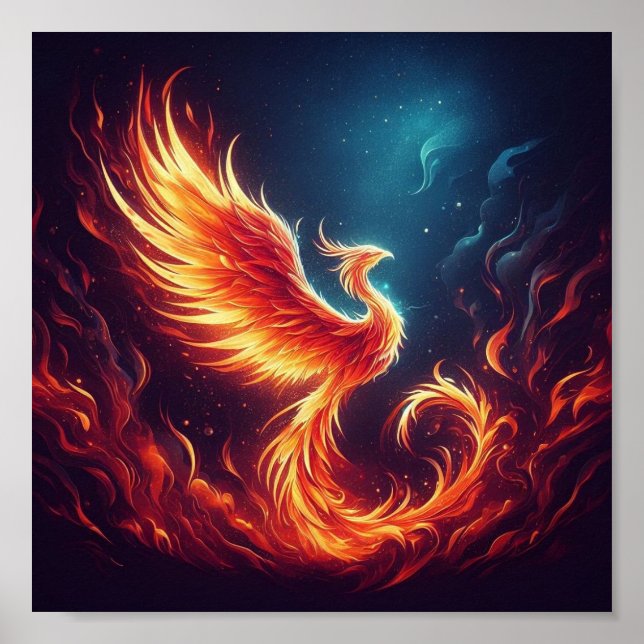 A phoenix rising from fiery ashes poster (Front)