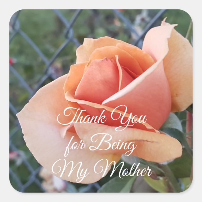 A Photo of an Orange Rose Thank You Mother Square  Square Sticker (Front)