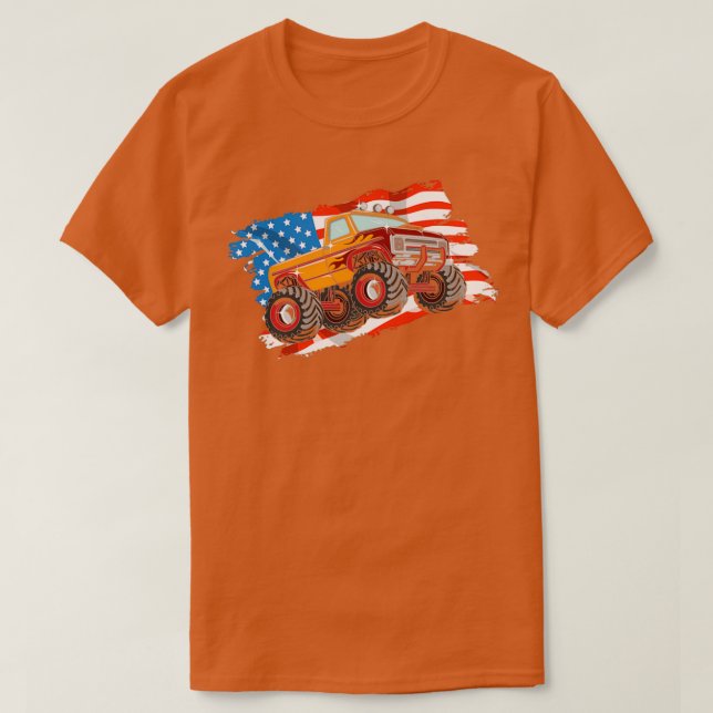 A Pickup Truck Monster Bigfoot with american flag  T-Shirt (Design Front)