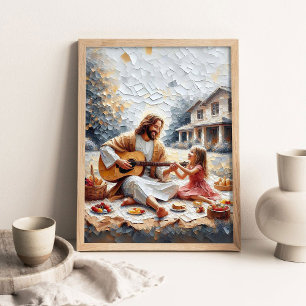 A Picnic Together, Christian Art, Jesus and Girl Poster