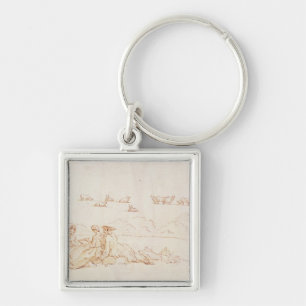 A Picnic: Two Ladies and a Gentleman (brown wash w Key Ring