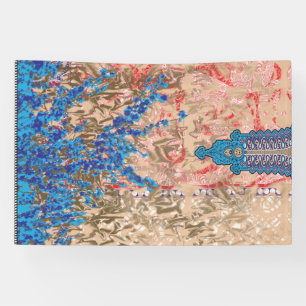 a picture of a blue and beige scarf banner
