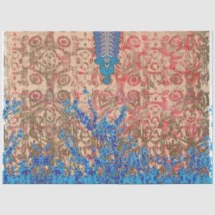 a picture of a blue and beige scarf tissue paper