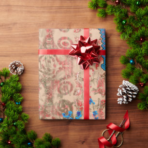 a picture of a blue and beige scarf wrapping paper