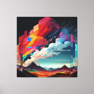 A picture of a colourful sky with a mountain in th canvas print