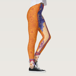 a picture of an orange and blue pattern leggings