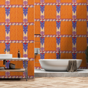 a picture of an orange and blue pattern wallpaper