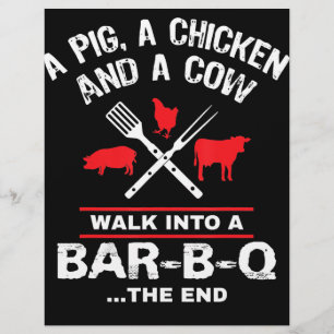 A Pig Chicken Cow Walk Into A Bar Funny BBQ Flyer
