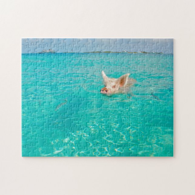 A Pig goes Swimming in the Bahamas. Jigsaw Puzzle (Horizontal)