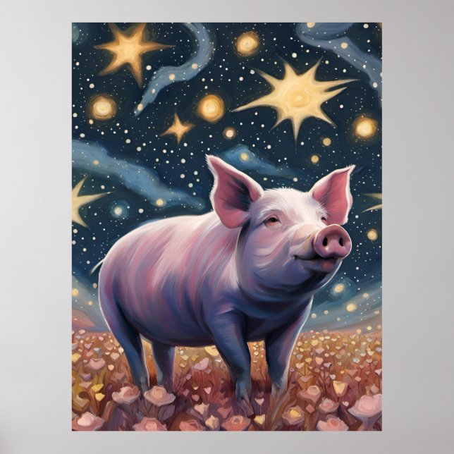 A Pig in The Starry Night Poster (Front)