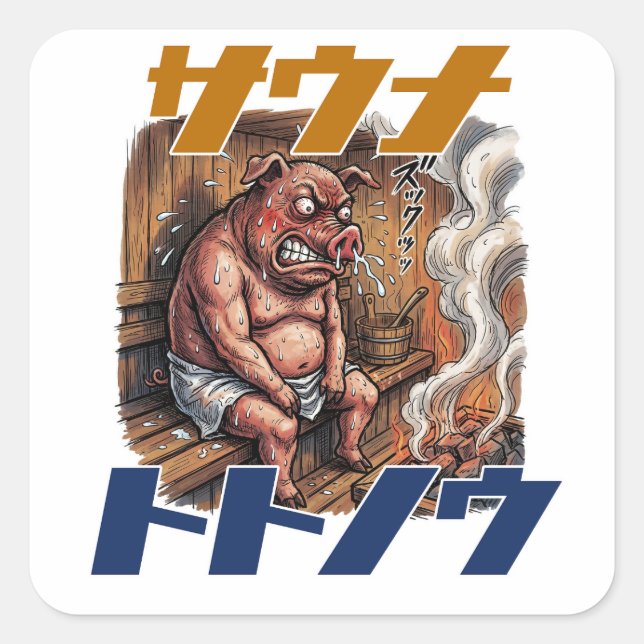 A pig takes on a sauna challenge to its limits square sticker (Front)