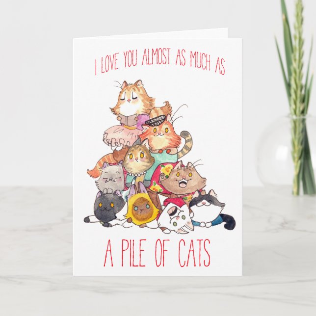 A pile of cats valentine holiday card (Front)