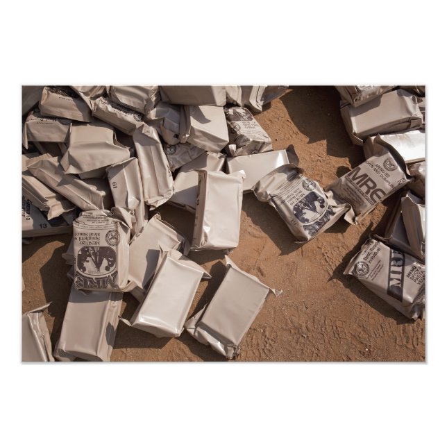 A pile of Meals Ready to Eat Photo Print (Front)