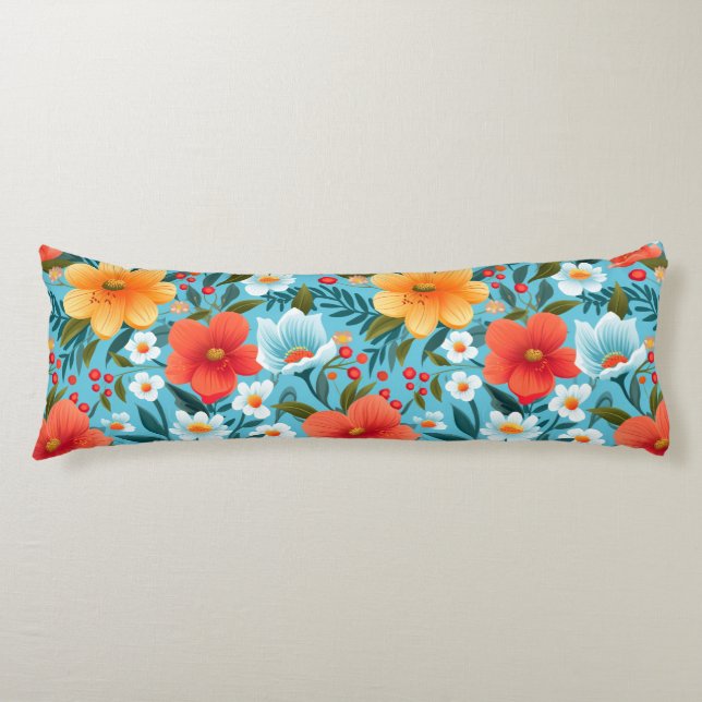 A pillow with a vibrant floral design  (Front)