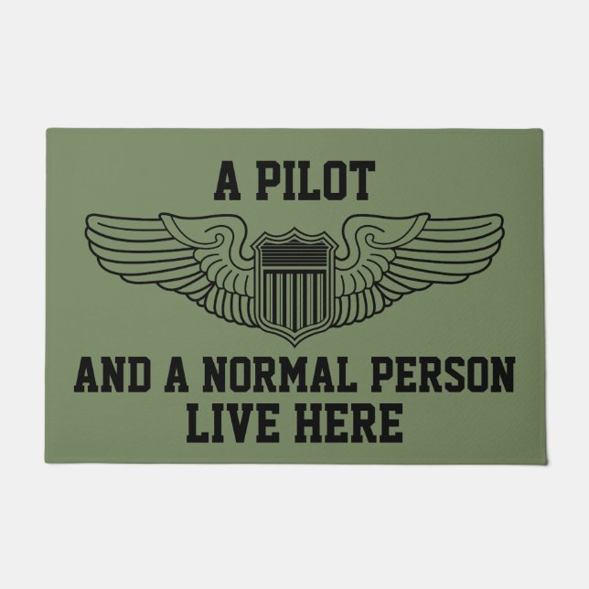 A Pilot and Normal Person Live Here Wings Graphic Doormat (Front)