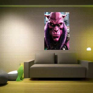 A Pink alien with purple hair AI Art Poster