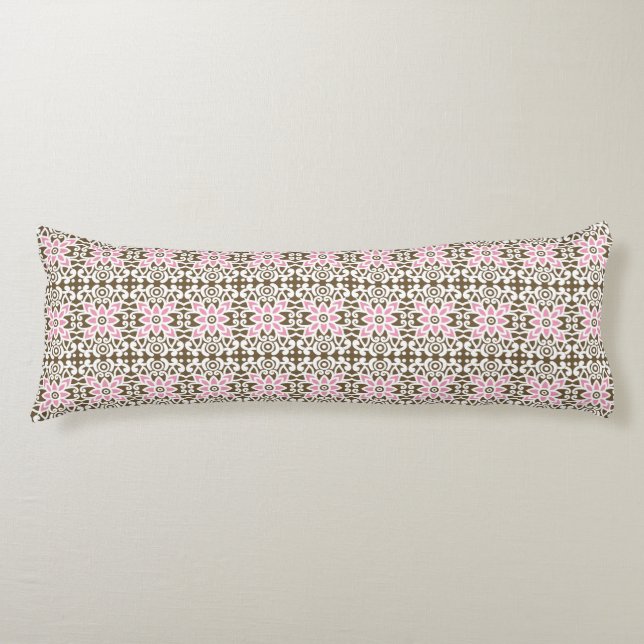a pink and brown pattern on a white background body cushion (Front)